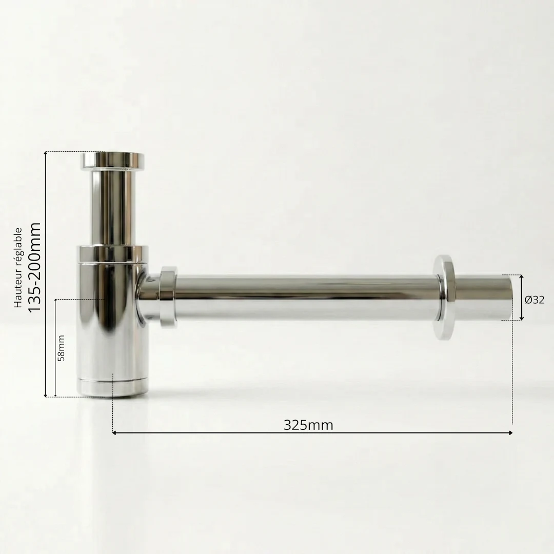 undefined Schéma coté Siphon en inox, finition chrome