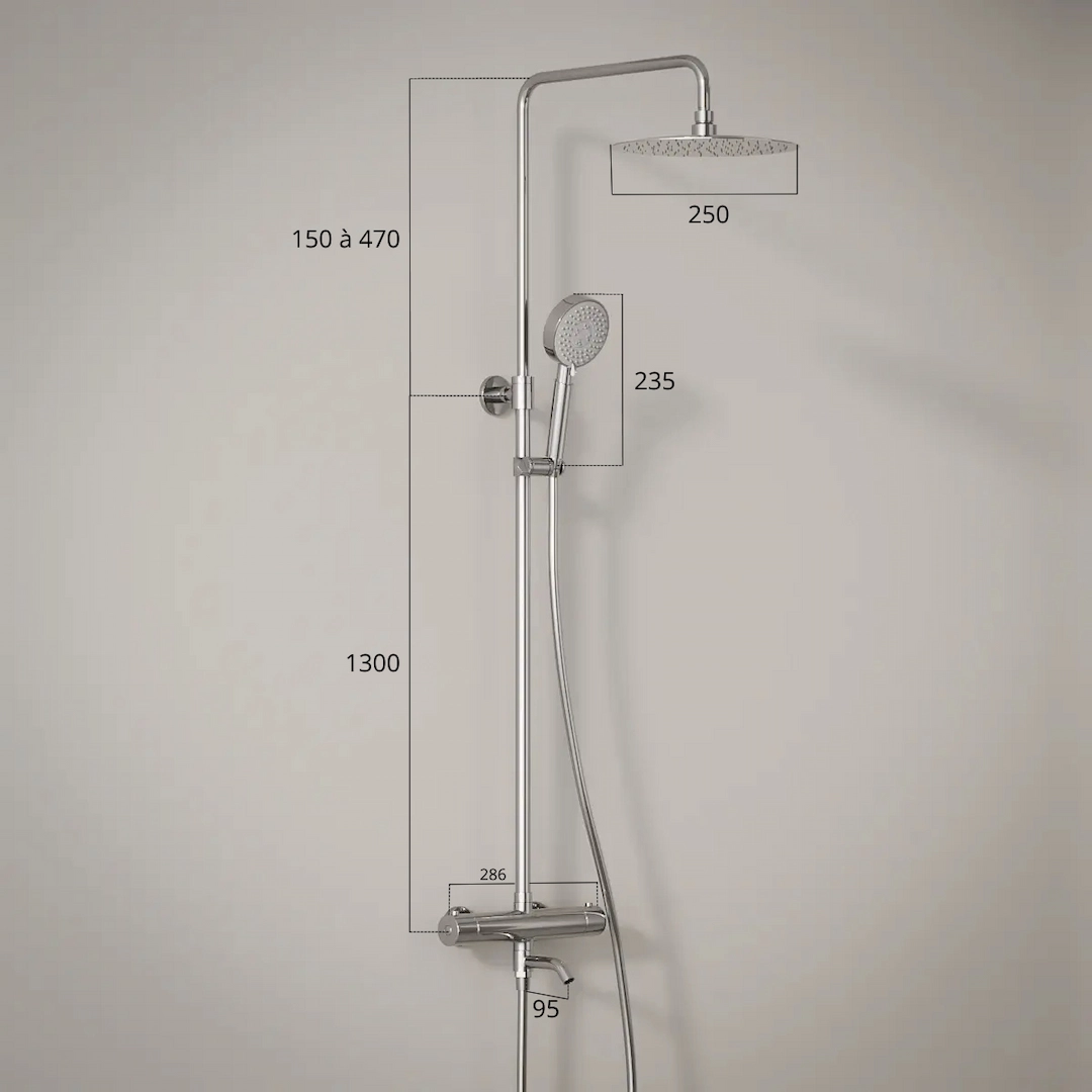 undefined Schéma technique Colonne bain-douche avec mitigeur chrome, Châtelet