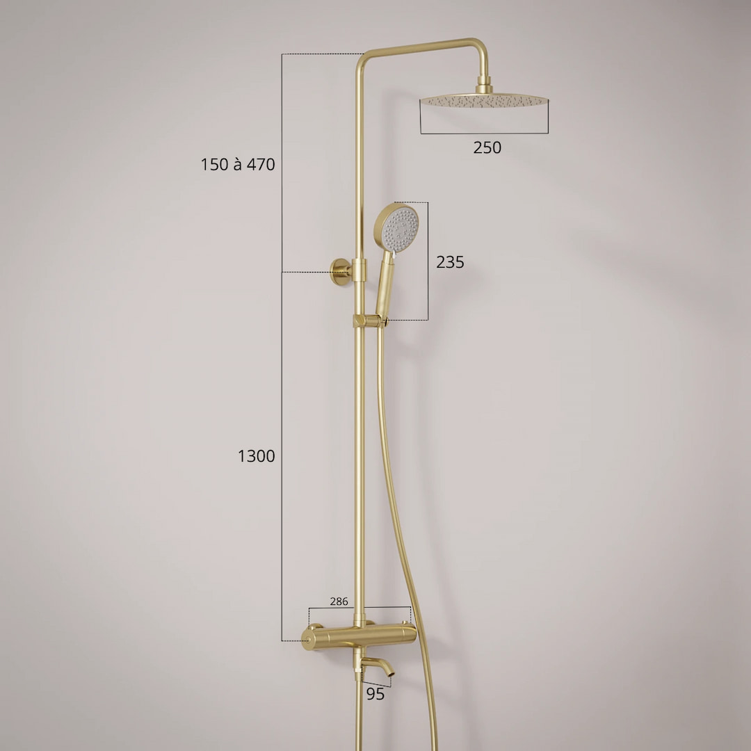 undefined Schéma technique Colonne bain douche doré brossé, Châtelet