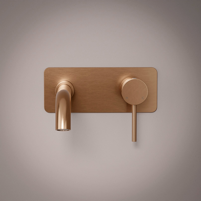 Mitigeur lavabo mural doré rose brossé, Châtelet III