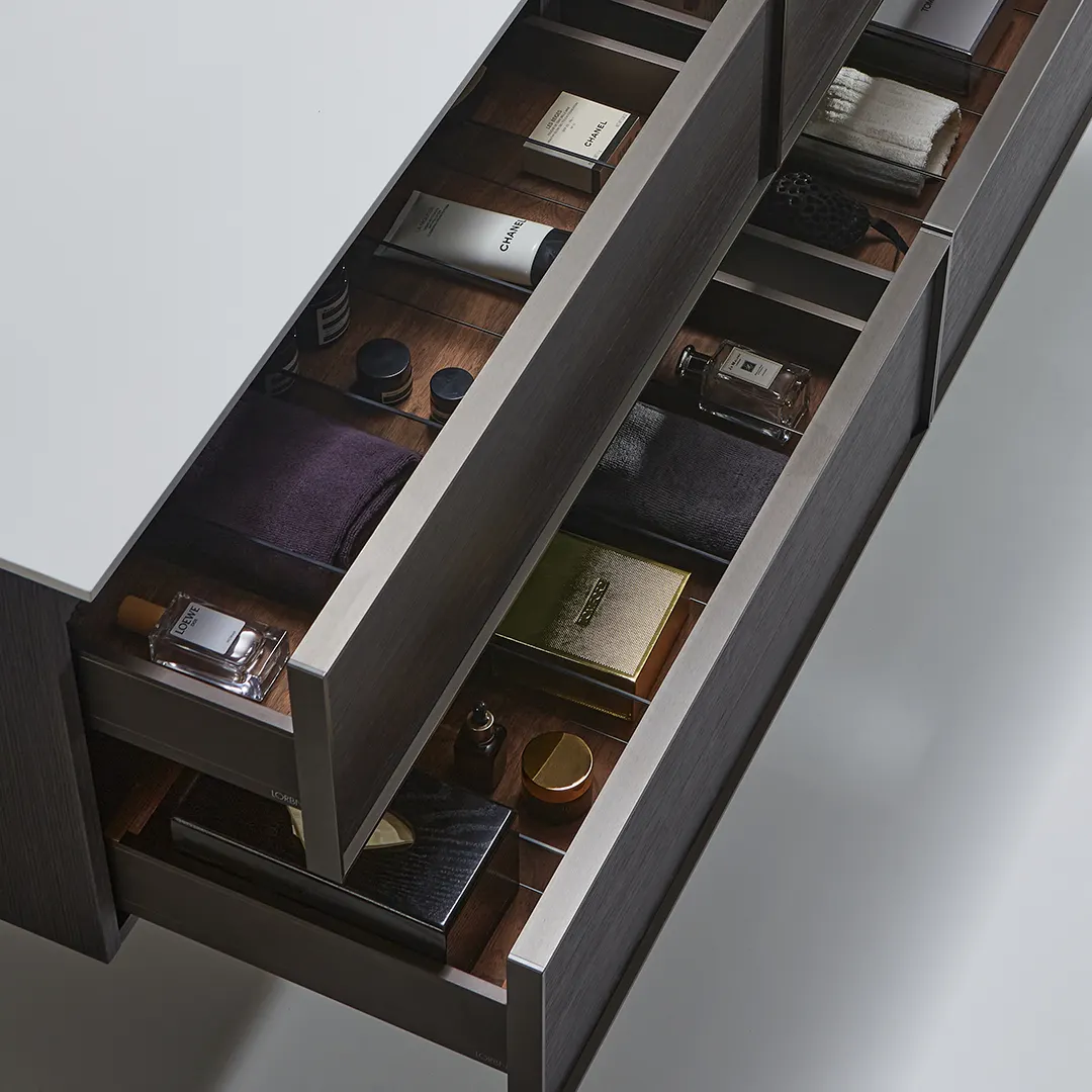 Ensemble meuble bous, vasque solid surface, 160x55 miroir led 160x40 et rangement complémentaire 95x120, Mimax