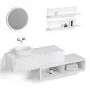 Ensemble meuble salle de bains 120 cm + caisson rangement et tablettes, Blanc, Step.webp