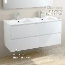 Meuble suspendu double vasque céramique 120 cm, blanc brillant, One.webp