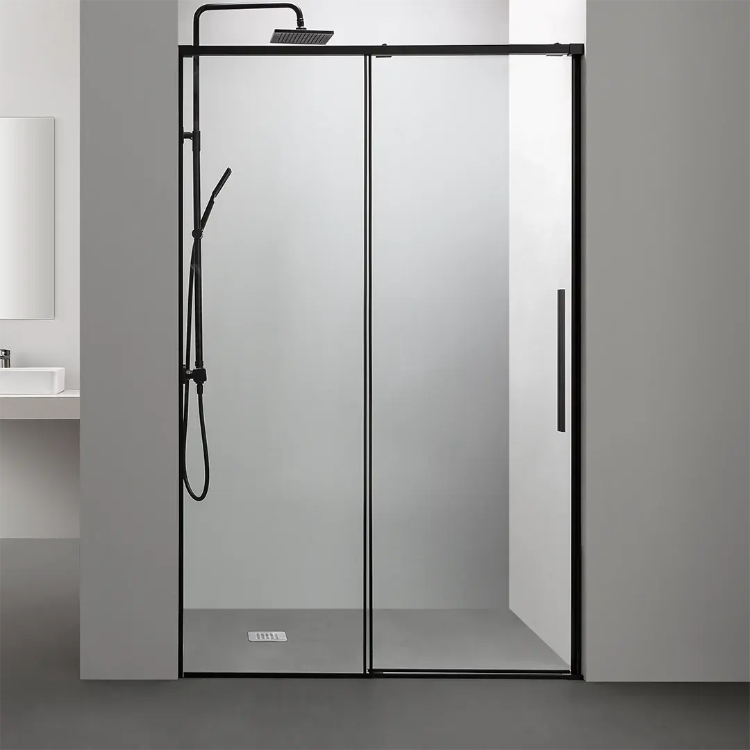 Paroi de douche coulissante noir mat moderne, ajustable 95-180 cm avec fermeture softclose.