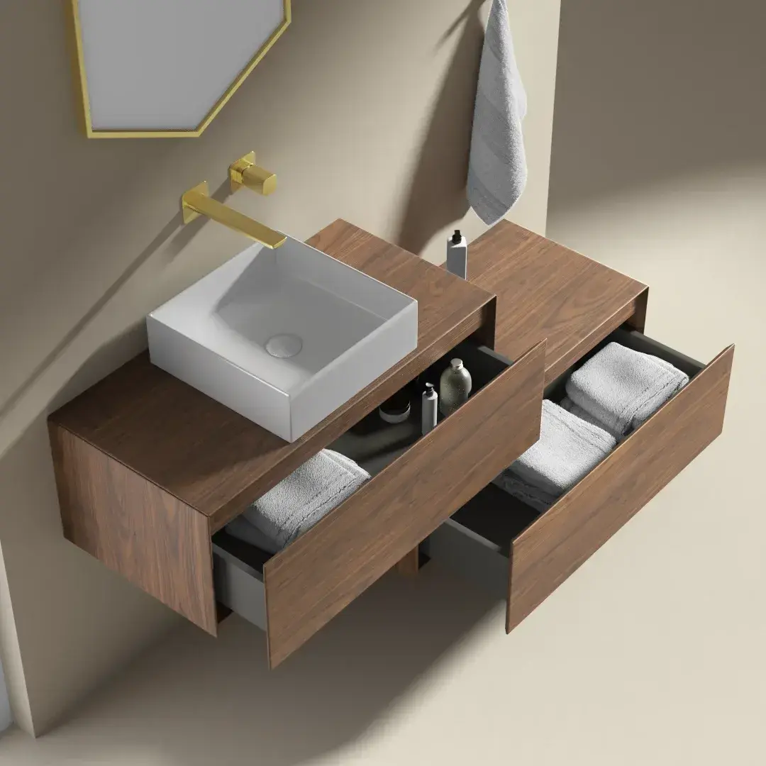 Meuble vasque et/ou Meuble de rangement indépendant, 80x40 cm, bois Noyer, Aurélien 