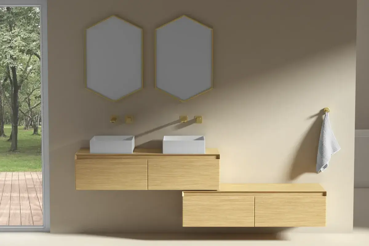 Meuble vasque et/ou Meuble de rangement indépendant, 120x40 cm, chêne clair, Aurélien    