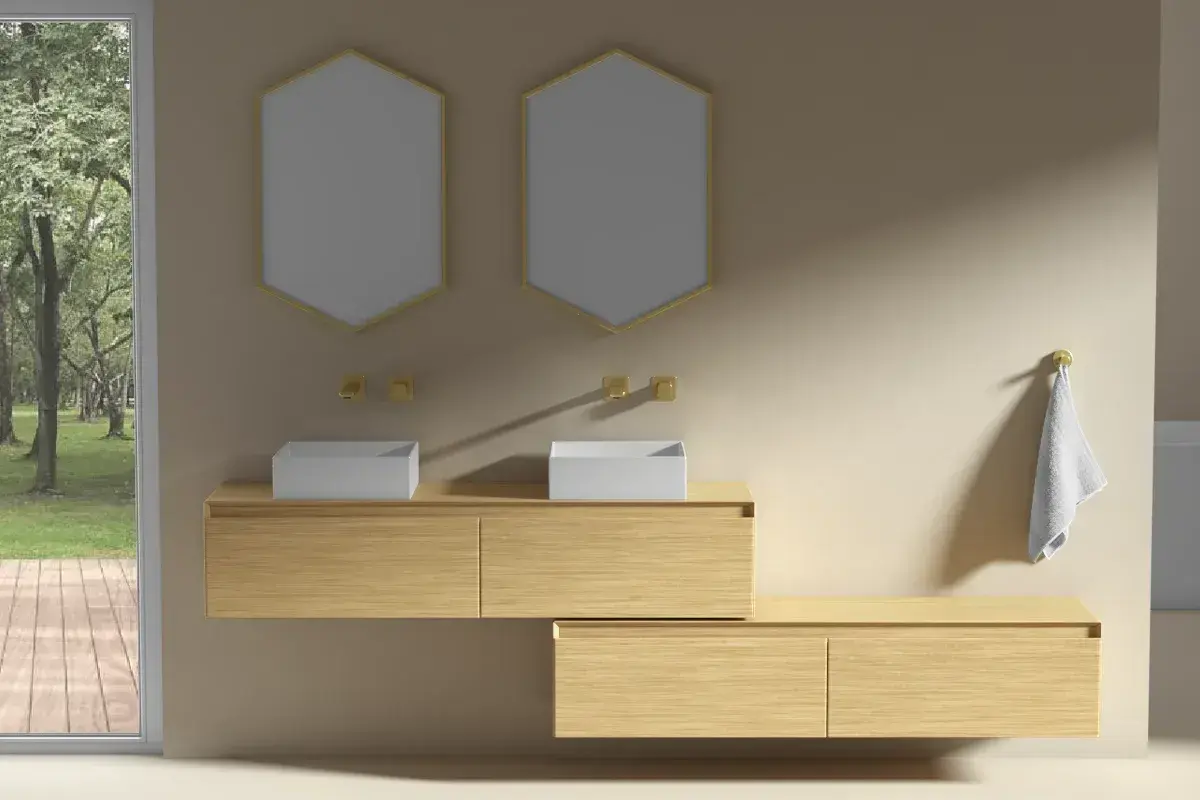 Meuble vasque et/ou Meuble de rangement indépendant, 140x40 cm, chêne clair, Aurélien     
