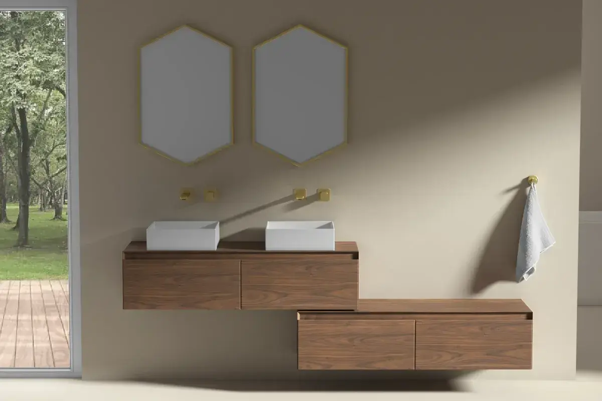 Meuble vasque et/ou Meuble de rangement indépendant, 120x40 cm, bois Noyer, Aurélien   