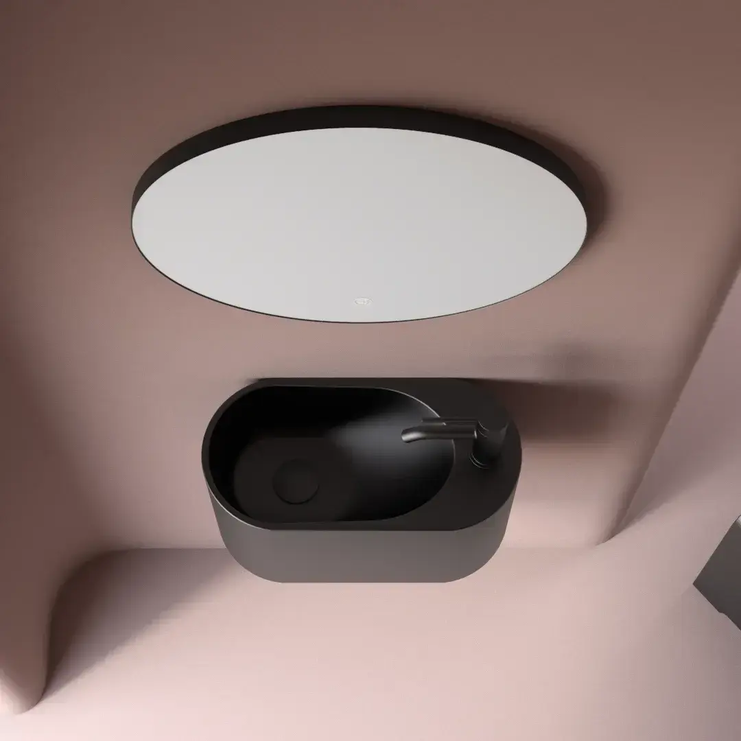 Lave-mains 43 x 22 cm avec percement, noir mat, Ovalo