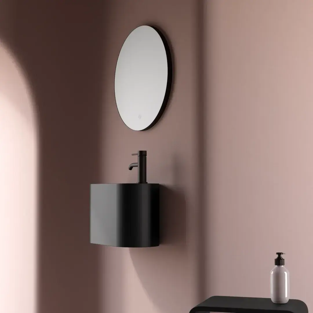 Lave-mains 43 x 22 cm avec percement, noir mat, Ovalo