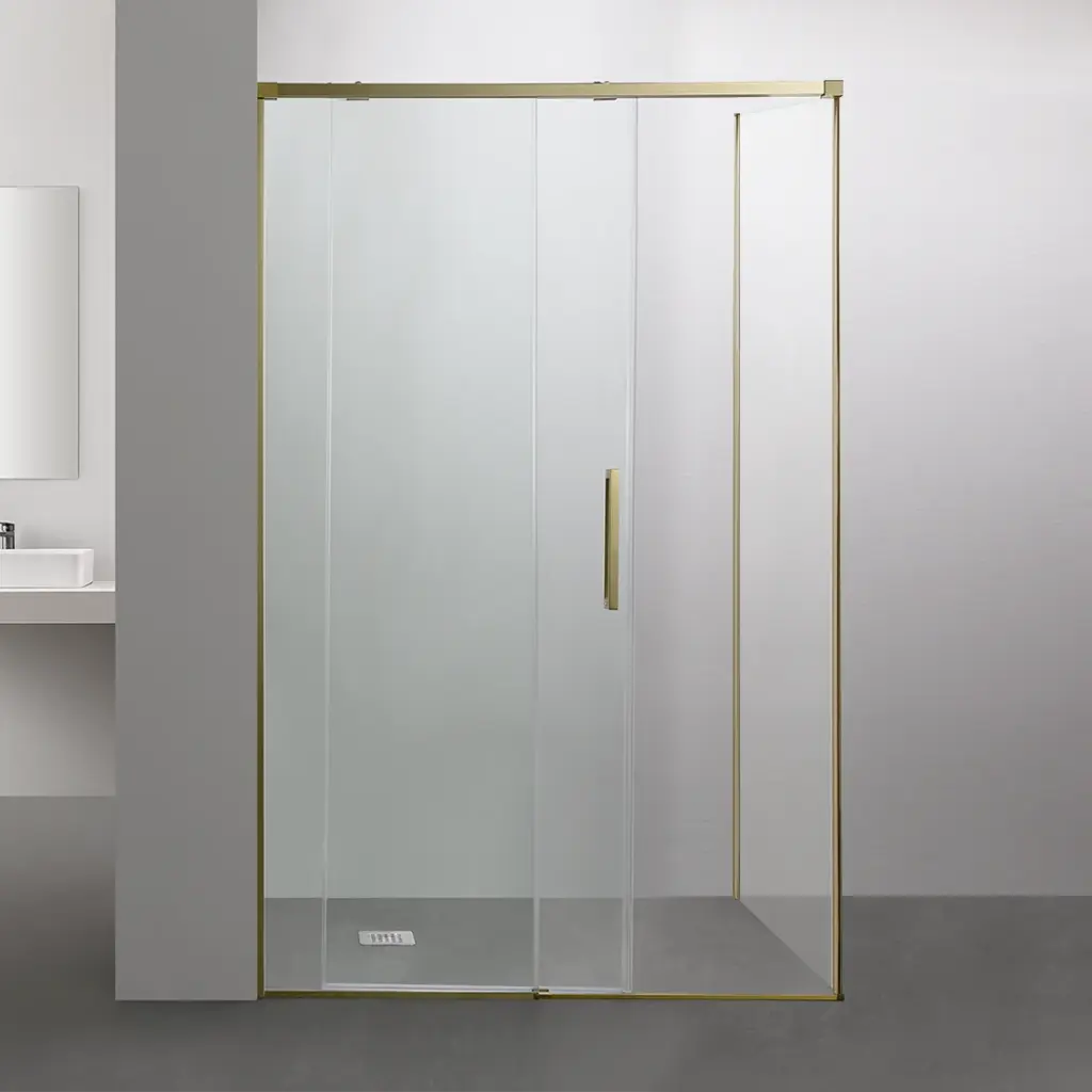 Cabine de douche coulissante softclose, 95 à 180cm, avec retour fixe d'angle 70_80_90_100cm, Doré brossé, Porta (copie).webp