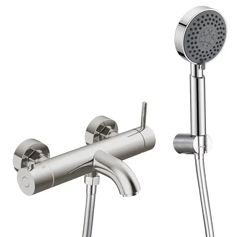 Robinet mitigeur de baignoire mural chromé, douchette, Châtelet.webp