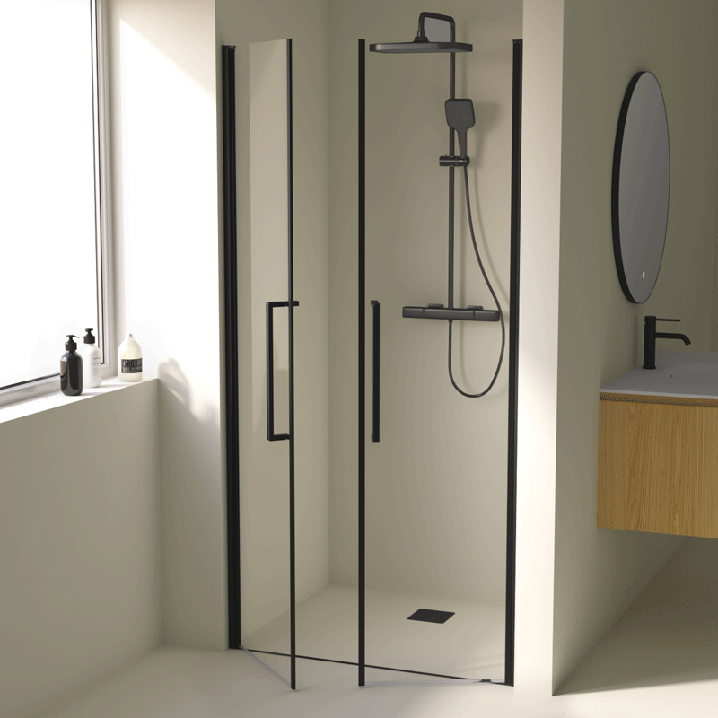 Porte de douche saloon, Sur-mesure de 58 à 95,5 cm, Noir brossé, Regia 