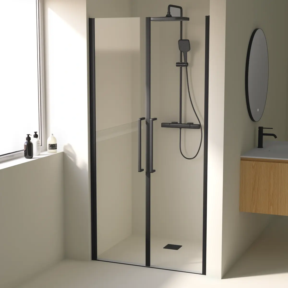 Porte de douche saloon, Sur-mesure de 58 à 95,5 cm, Noir brossé, Regia 