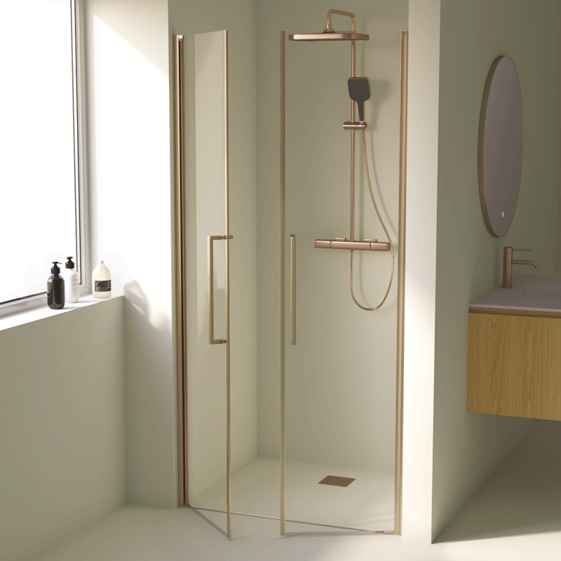 Porte de douche saloon, Sur-mesure de 58 à 95,5 cm, Doré rose brossé, Regia 