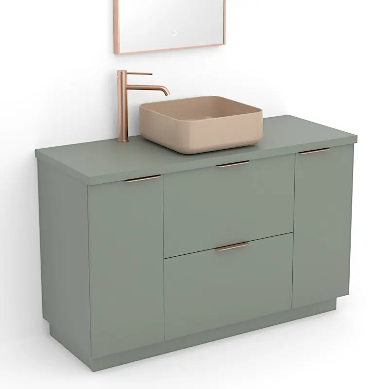 Meuble 120 cm Vert argile, 2 tiroirs et 2 portes Alma.webp