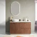 Meuble à poser 120 cm aspect noyer, plan biscuit, 2 tiroirs et 2 portes Alma.webp