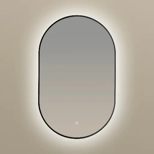 Miroir 50x80 avec éclairage led, anti-buée, bord fin noir mat, Oblong  .webp