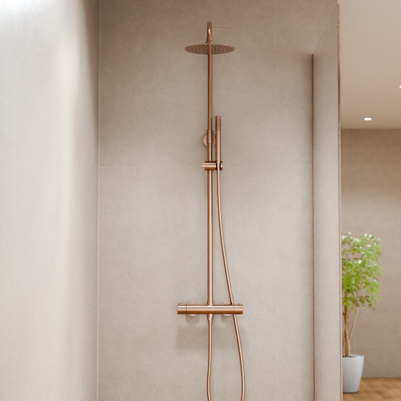 Colonne de douche avec mitigeur thermostatique, Ø25cm, doré rose brossé, Châtelet