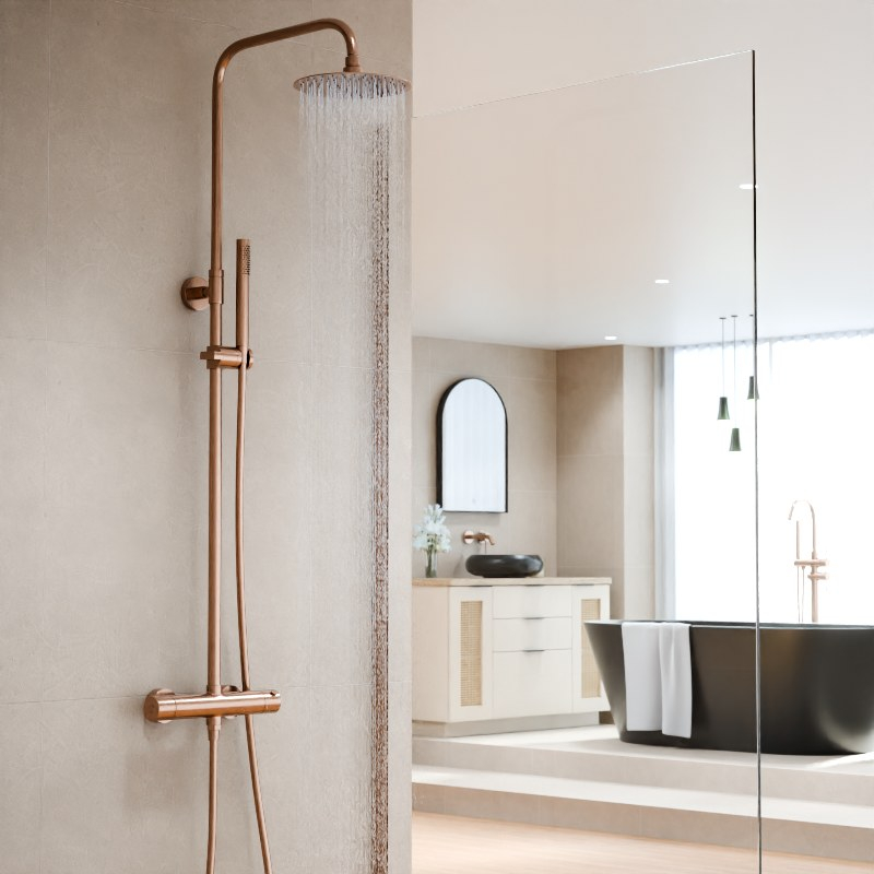 Colonne de douche avec mitigeur thermostatique, Ø25cm, doré rose brossé, Châtelet