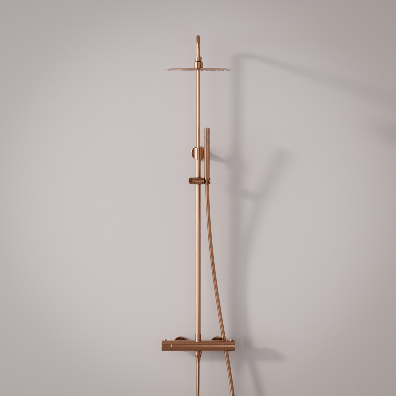 Colonne de douche avec mitigeur thermostatique, Ø25cm, doré rose brossé, Châtelet