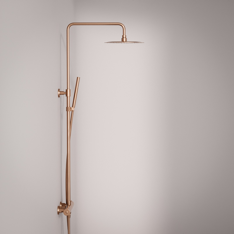 Colonne de douche avec mitigeur thermostatique, Ø25cm, doré rose brossé, Châtelet