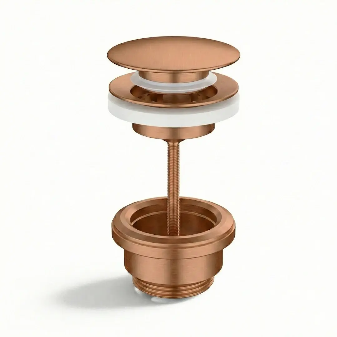 Bonde lavabo clic-clac ou fixe universelle en inox finition doré rose brossé  