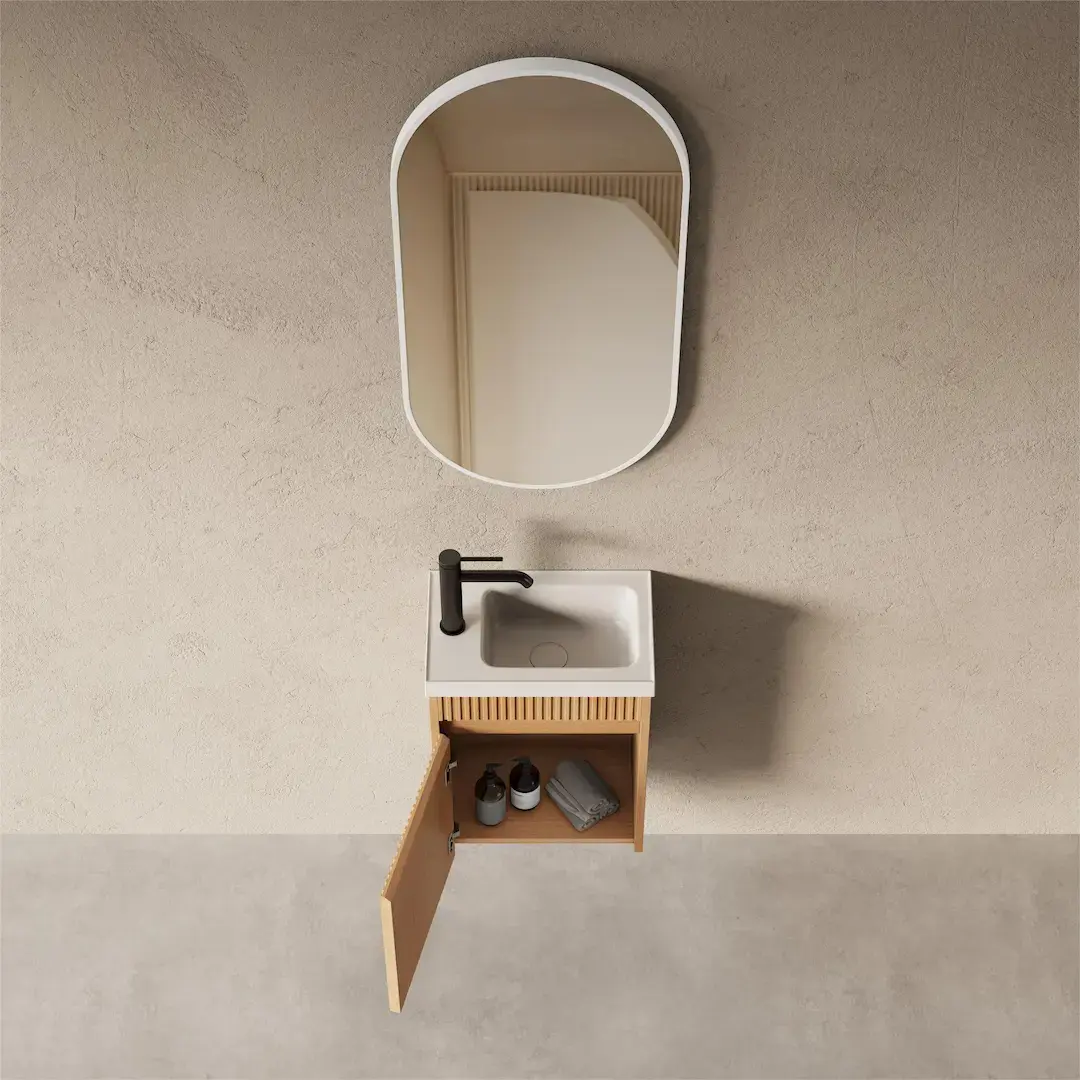 Lave-mains suspendu 39 cm – Chêne Naturel Cannelé, Lila