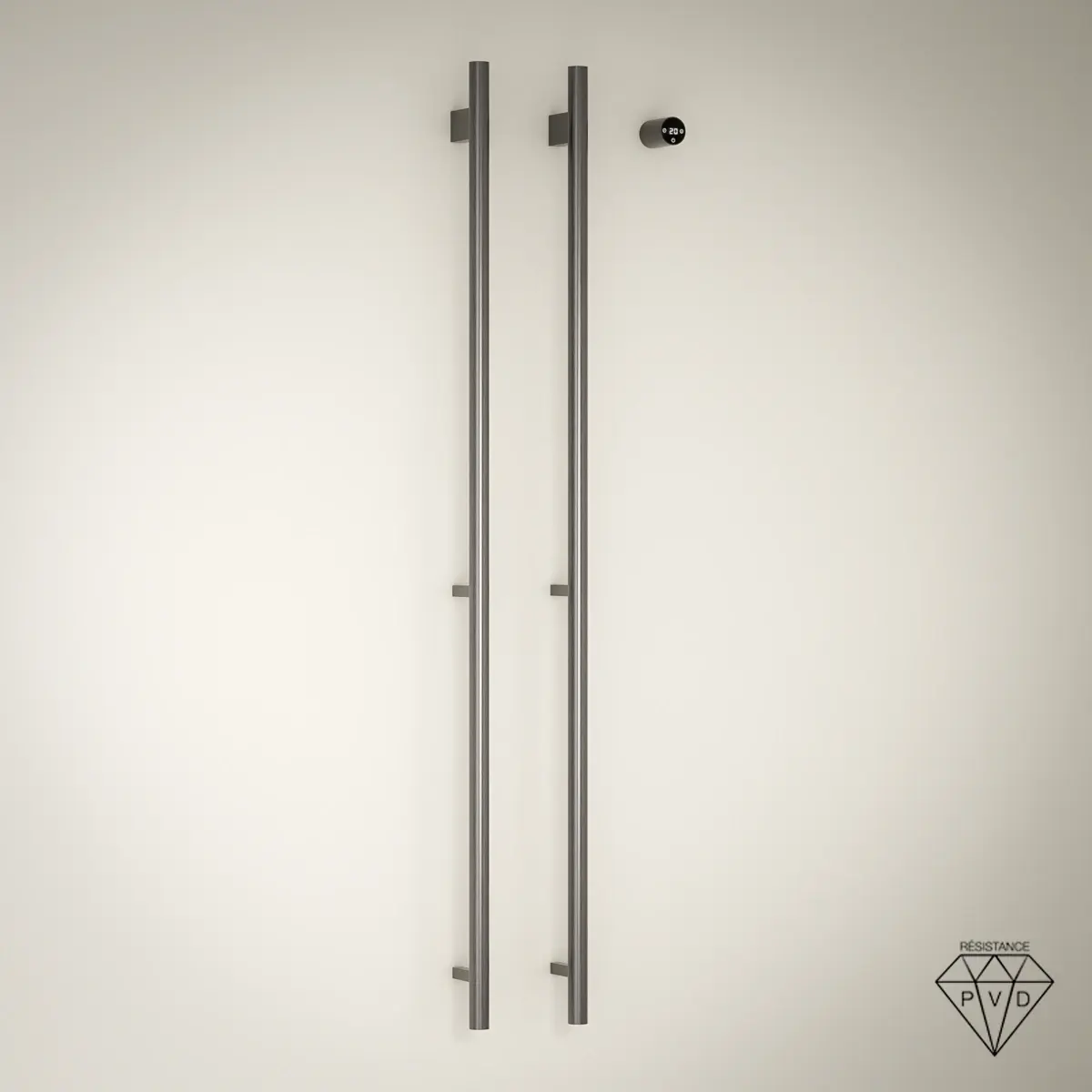 Sèche-serviettes électrique 90W double tubes verticaux gun métal