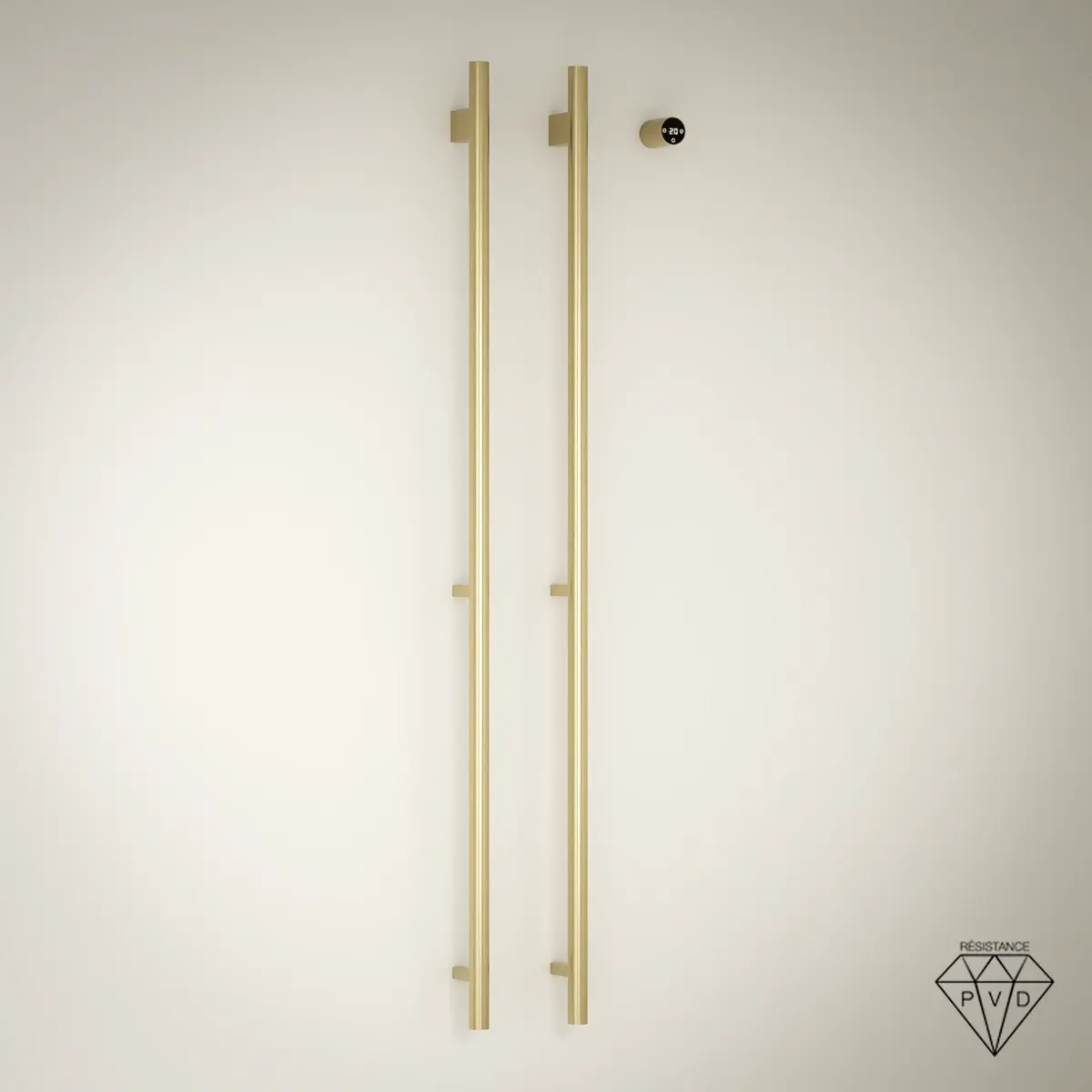 Sèche-serviettes mural 90W double tubes verticaux doré brossé