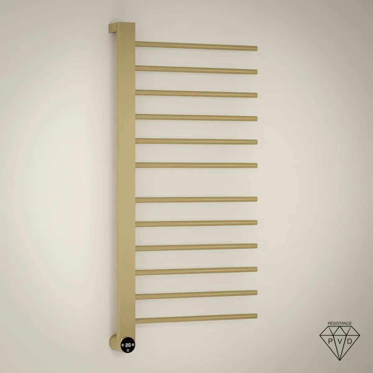 Sèche-serviettes mural 280W ouverture latérale doré brossé Calda