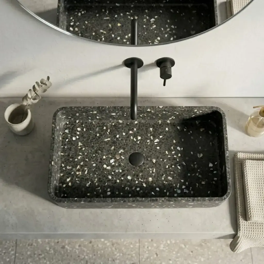 Vasque béton rectangulaire, 60 cm, terrazzo noir, Série T