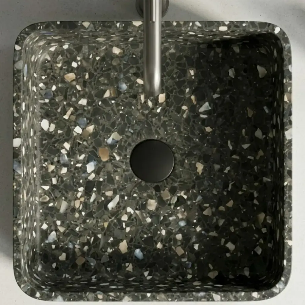 Vasque béton carrée, 39x39 cm, terrazzo Noir 
