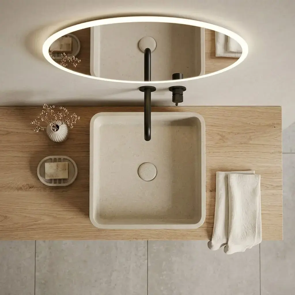 Vasque béton carrée, 39x39 cm, terrazzo beige SW