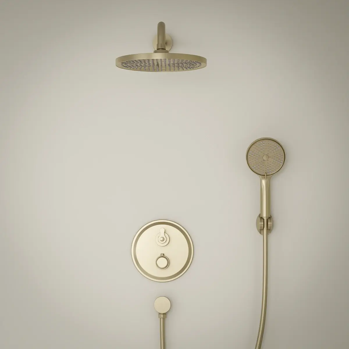 Composition mitigeur encastré de douche cannelé, doré brossé, César 1     