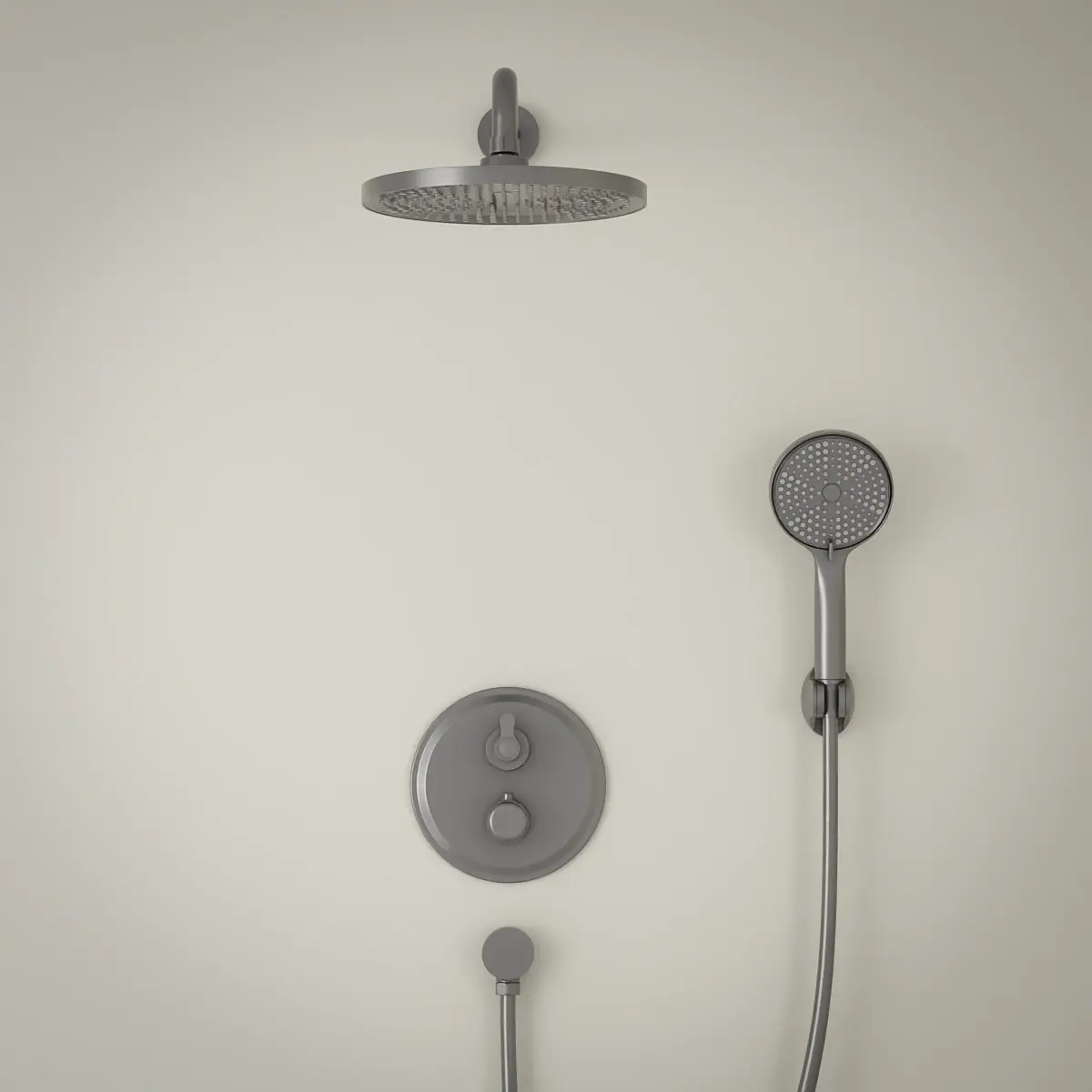 Composition mitigeur encastré de douche cannelé, gun métal, César 1    