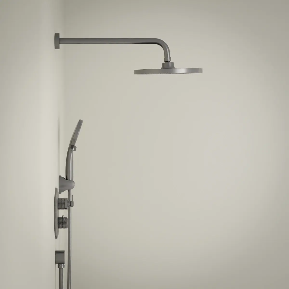 Composition mitigeur encastré de douche cannelé, gun métal, César 1    