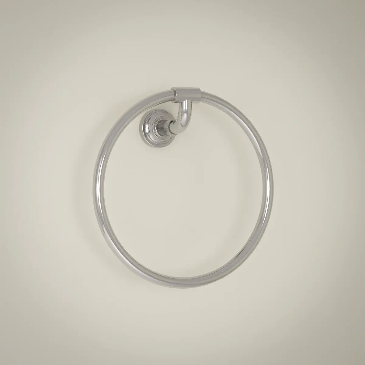 Anneau porte-serviette mural César en chrome poli avec fixation à texture cannelée et anneau circulaire.