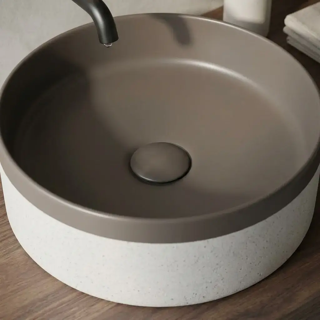 Vasque à poser ronde 37.5x13.5 bicolore gris foncé & blanc moucheté mat, Livia