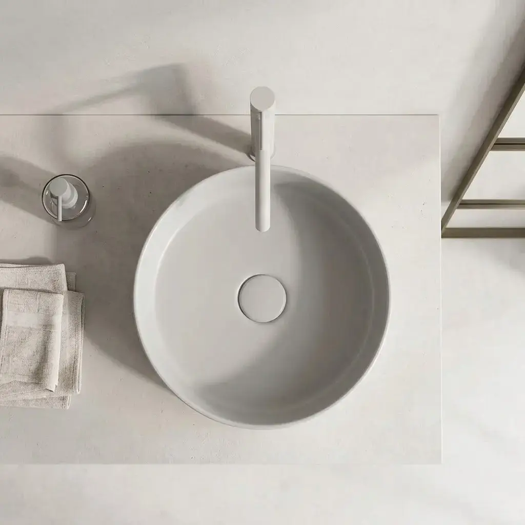 Vasque à poser ronde 37.5x13.5 bicolore gris clair & blanc moucheté mat, Livia 