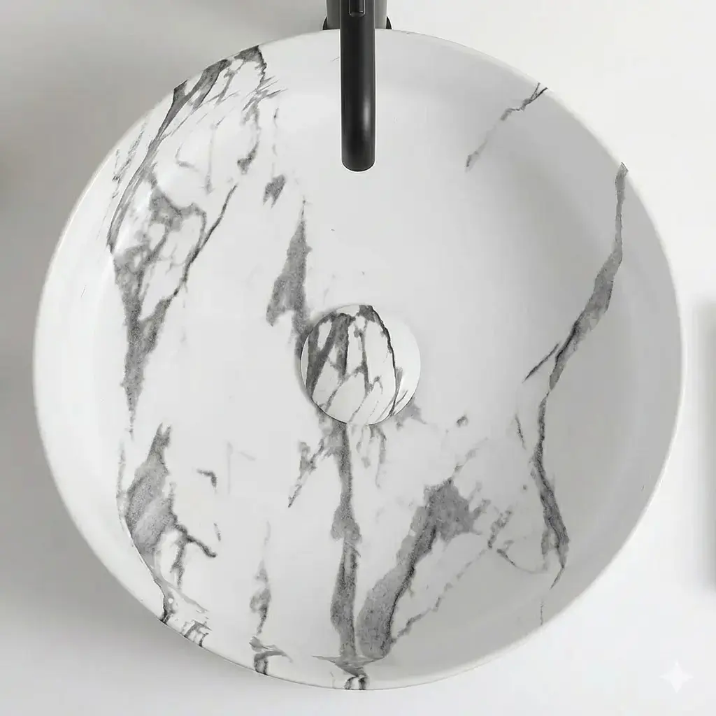 Vasque à poser effet marbre calacatta ronde, 36x12, Clea  