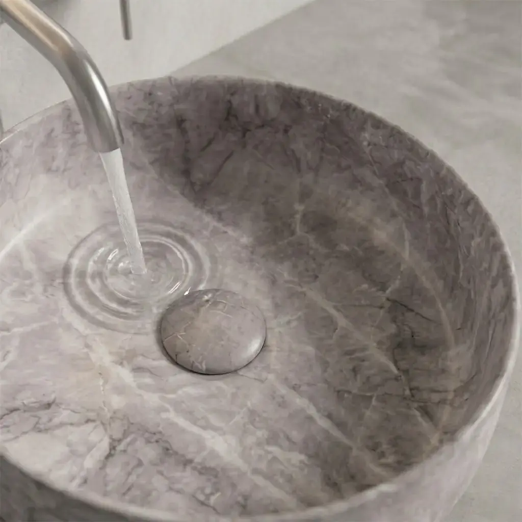 Vasque à poser effet marbre gris ronde, 36x12, Clea   