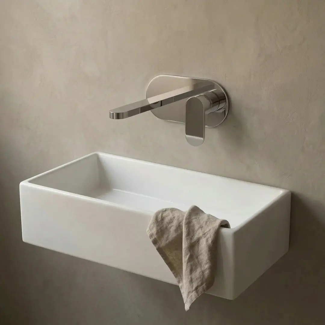 Robinet mitigeur lavabo mural encastré chromé, Seine