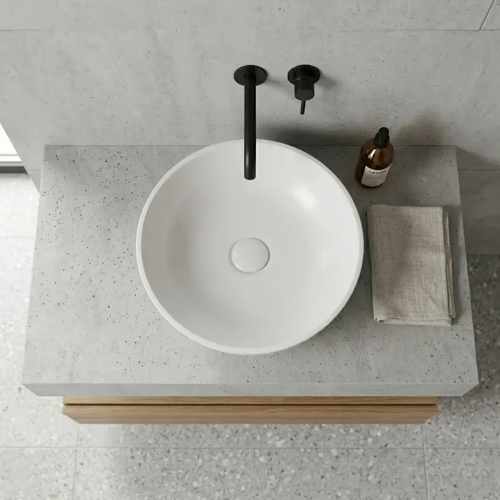 Vasque à poser ronde Ø47,5 cm, céramique, Blanc mat, made in France, Desvres