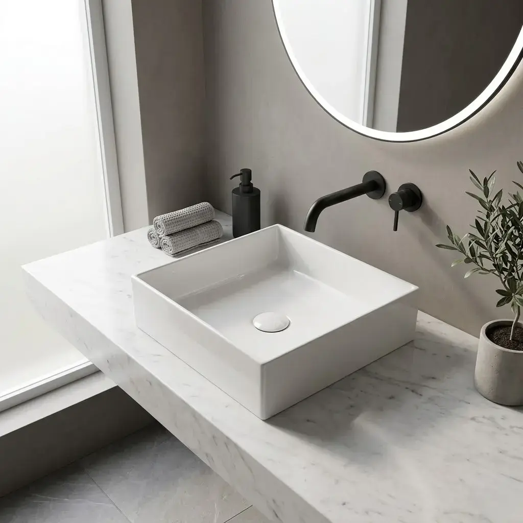 Vasque à poser carrée 35x35 cm, blanc brillant, Elvia