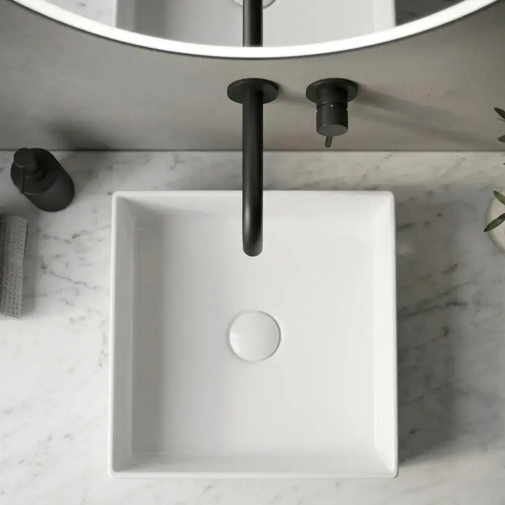 Vasque à poser carrée 35x35 cm, blanc brillant, Elvia