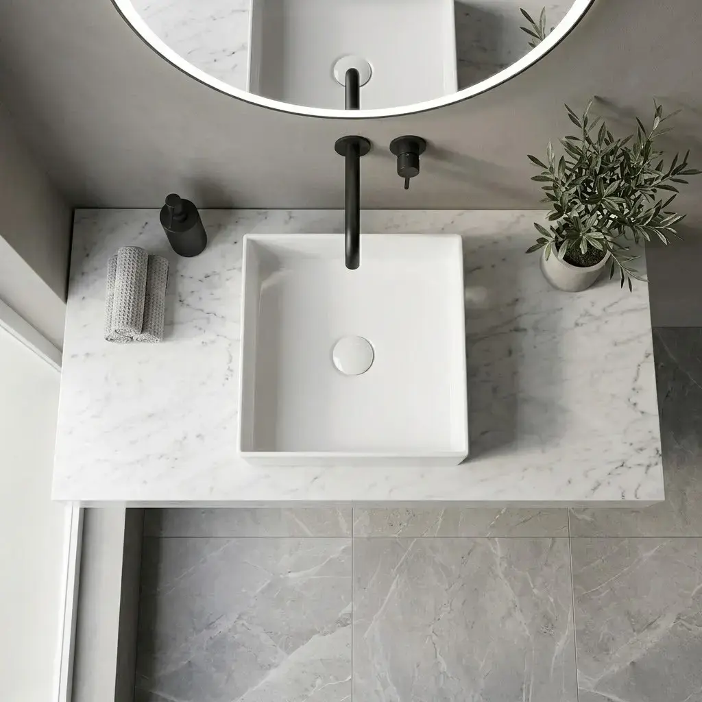 Vasque à poser carrée 35x35 cm, blanc brillant, Elvia