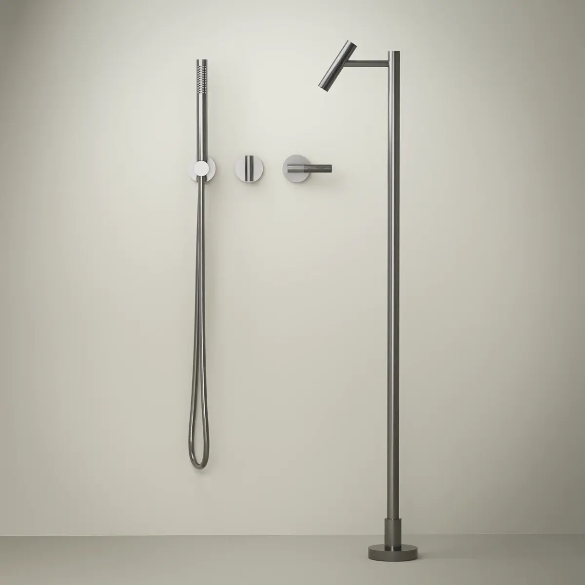 Set mitigeur bain douche encastré avec bec au sol, gun métal, Honfleur 1   