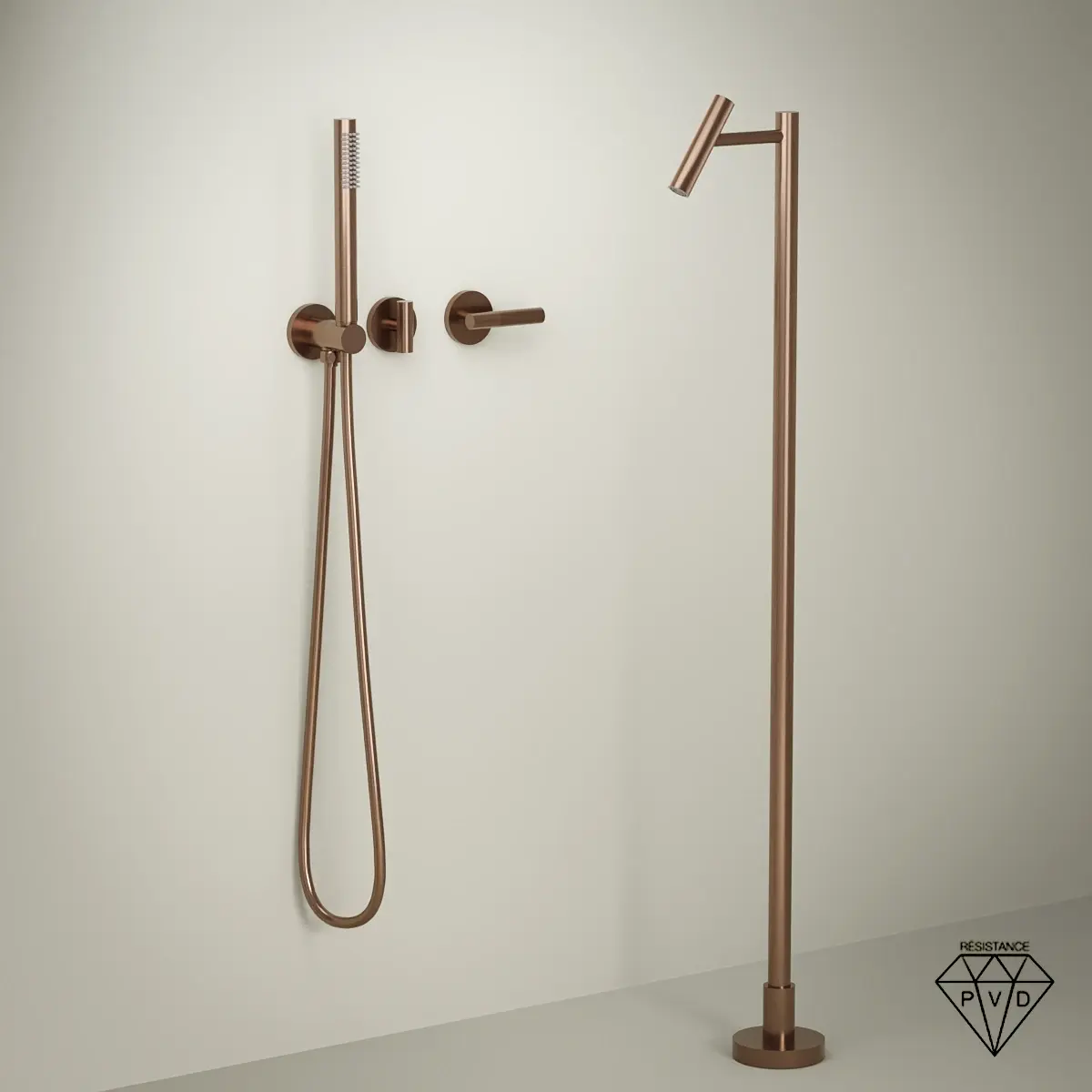 mitigeur bain douche encastré doré rose brossé avec bec au sol Honfleur 1 design moderne