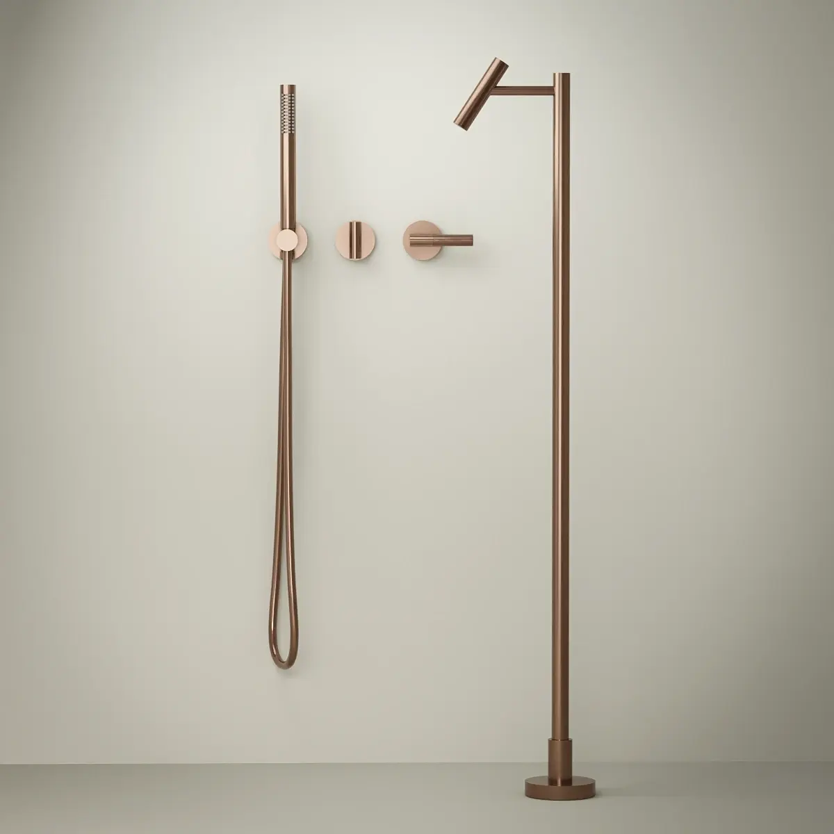 Set mitigeur bain douche encastré avec bec au sol, doré rose brossé, Honfleur 1  